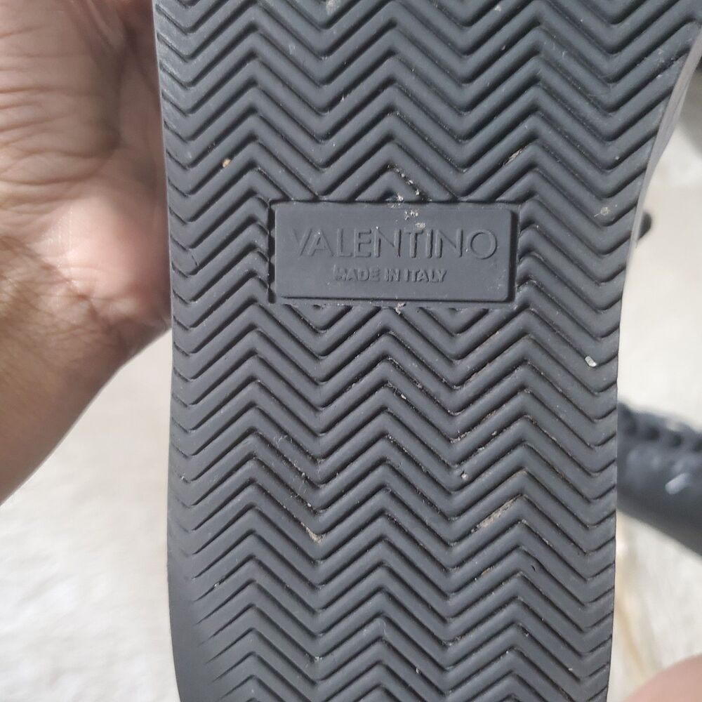 Valentino Men’s High Top Sneakers Size 10 Black Monogram Leather Lace Up Italian - Picture 13 of 16